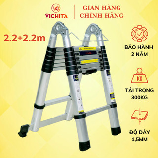 Thang nhôm rút chữ A 4.4M (2.2+2.2M) VICHITA bản tiêu chuẩn nhập khẩu - thang rút đôi - BẢO HÀNH 2 NĂM