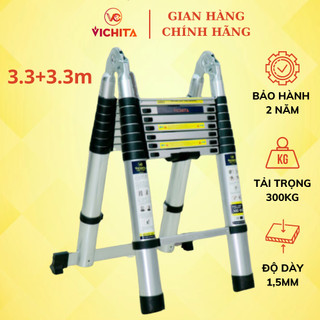 Thang nhôm rút chữ A VICHITA 6.6m (3.3m+3.3m) Bản Tiêu Chuẩn, Rút Gọn Tiện Lợi - BH 2 Năm.
