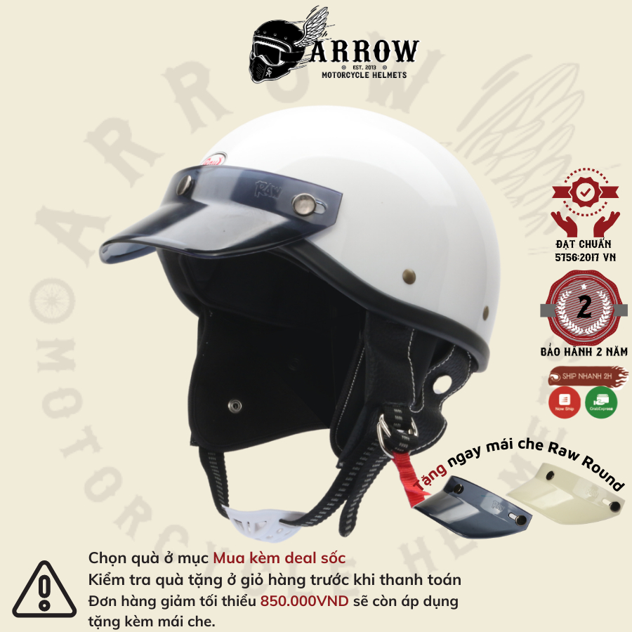 Mũ bảo hiểm nửa đầu nhật bản Raw Soti cổ điển retro dành cho người đi xe máy Arrow