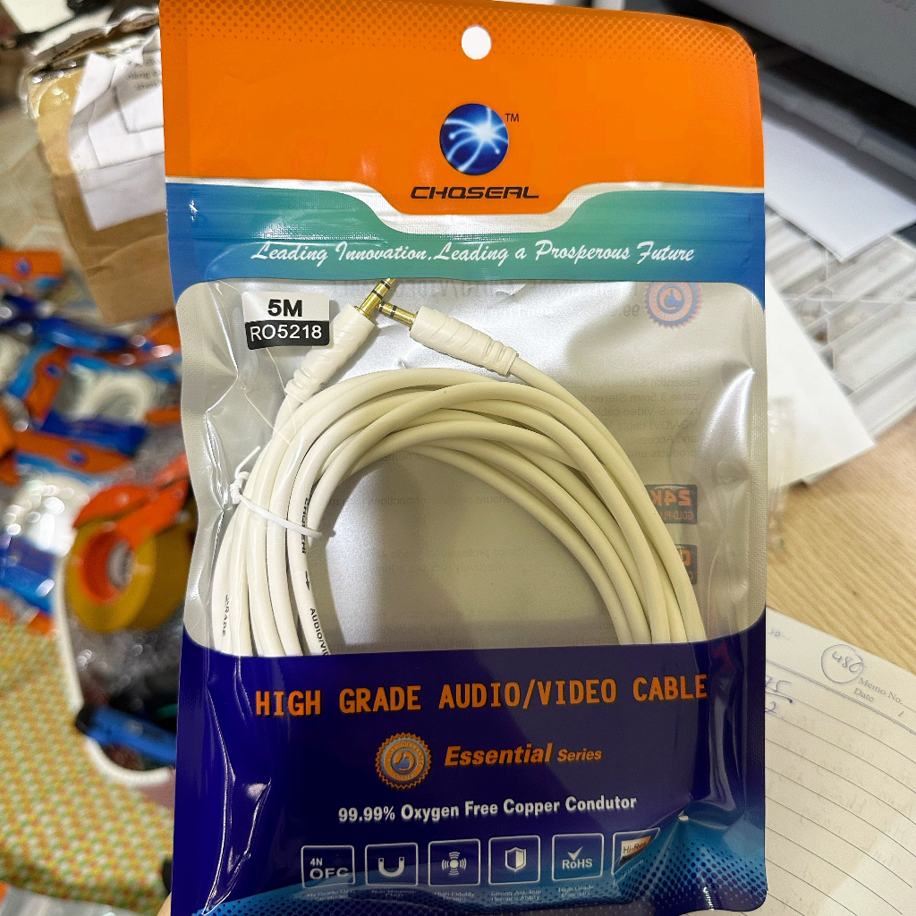 Dây 2 đầu 3.5mm chính hãng CHOSEAL. Dây AV 1 ra 1 dài 1,8m/3m/5m/10m