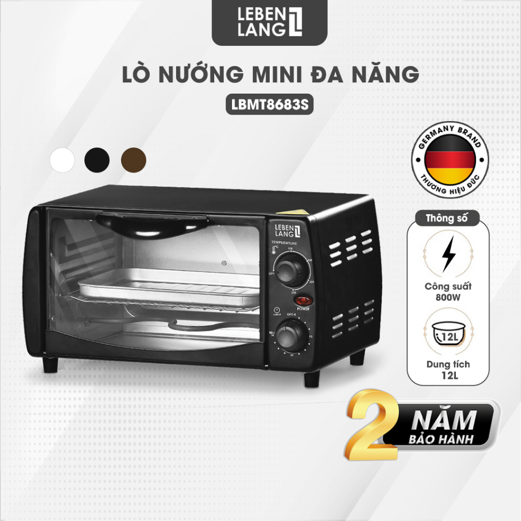 Lò nướng mini đa năng LEBENLANG, công suất 800W, dung tích 12l, bảo hành 24 tháng, màu đen - LBMT8683S