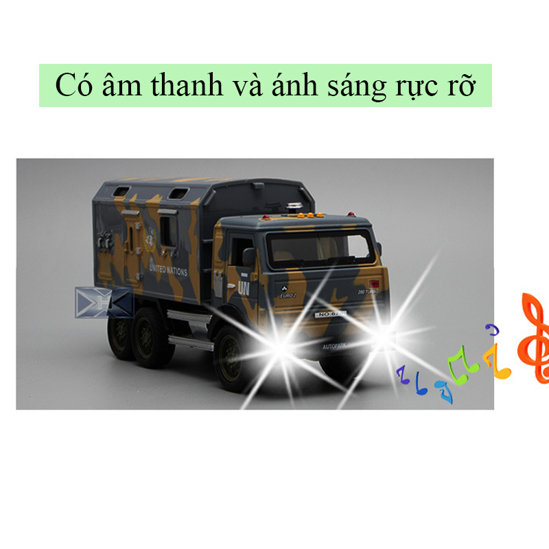 Đồ chơi mô hình xe vận tải quân sự KAMAS KAVY chất liệu hợp kim có nhạc và đèn, chạy cót