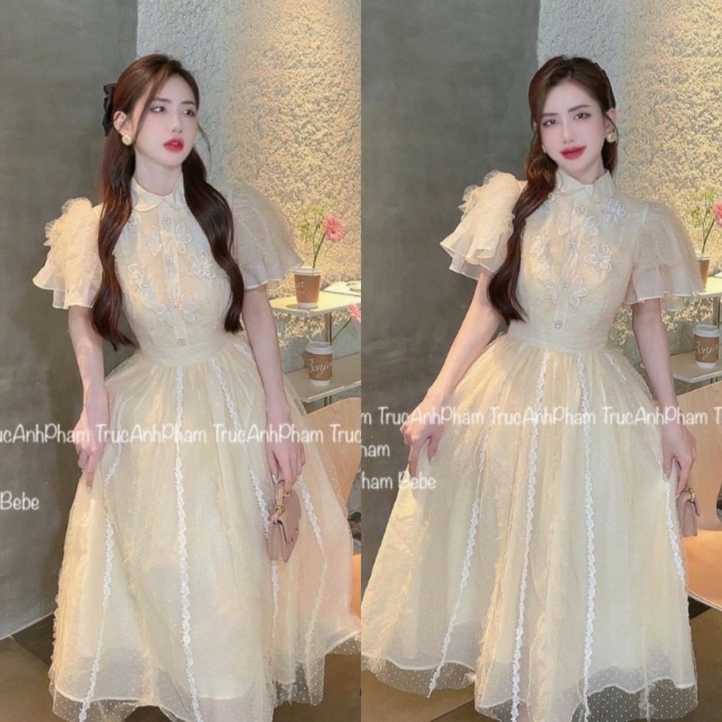 ĐẦM MIDI HOA NỔI TAY BÈO