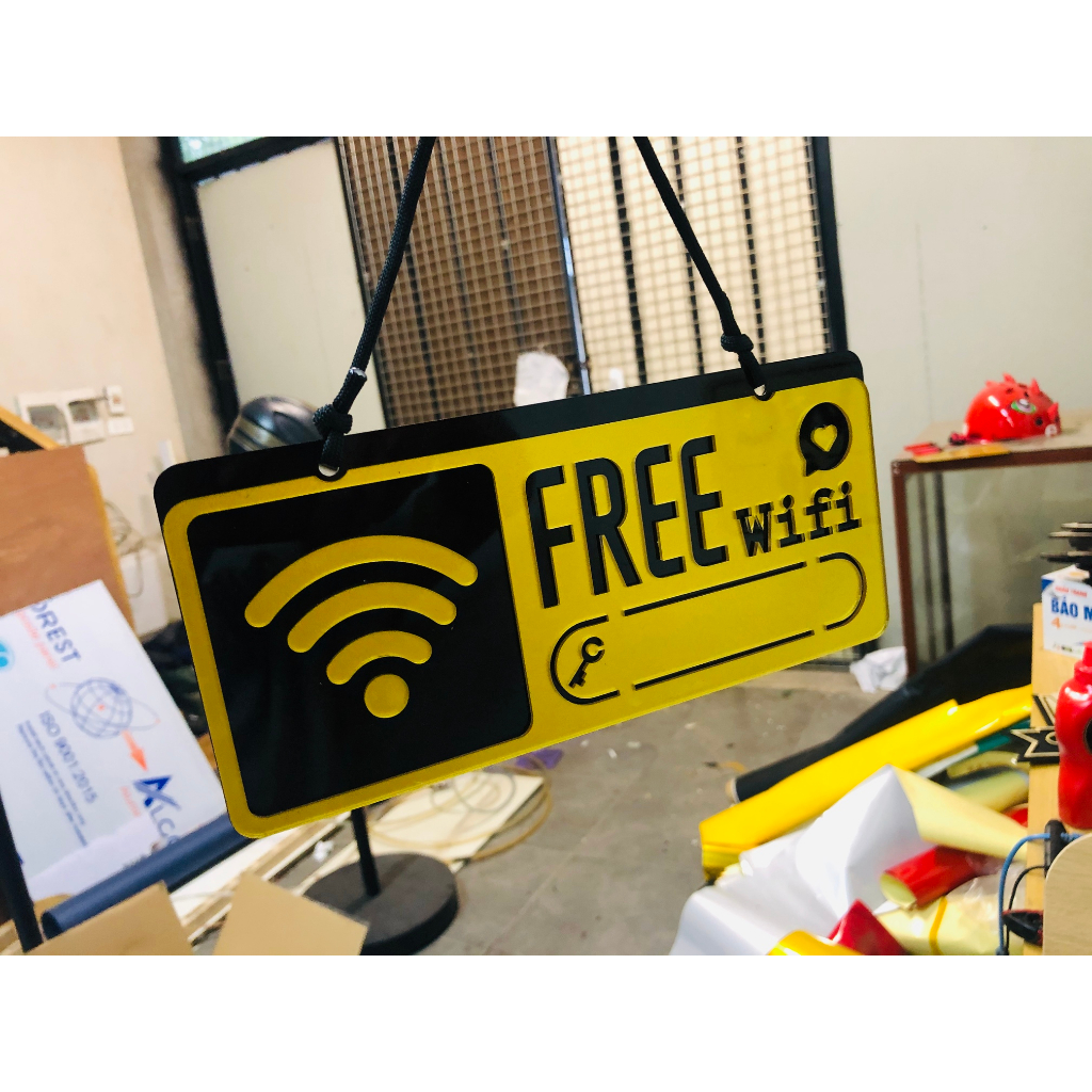 BIỂN WIFI FREE, PASSWORD ĐĂNG NHẬP MẠNG CHẤT LIỆU GỖ