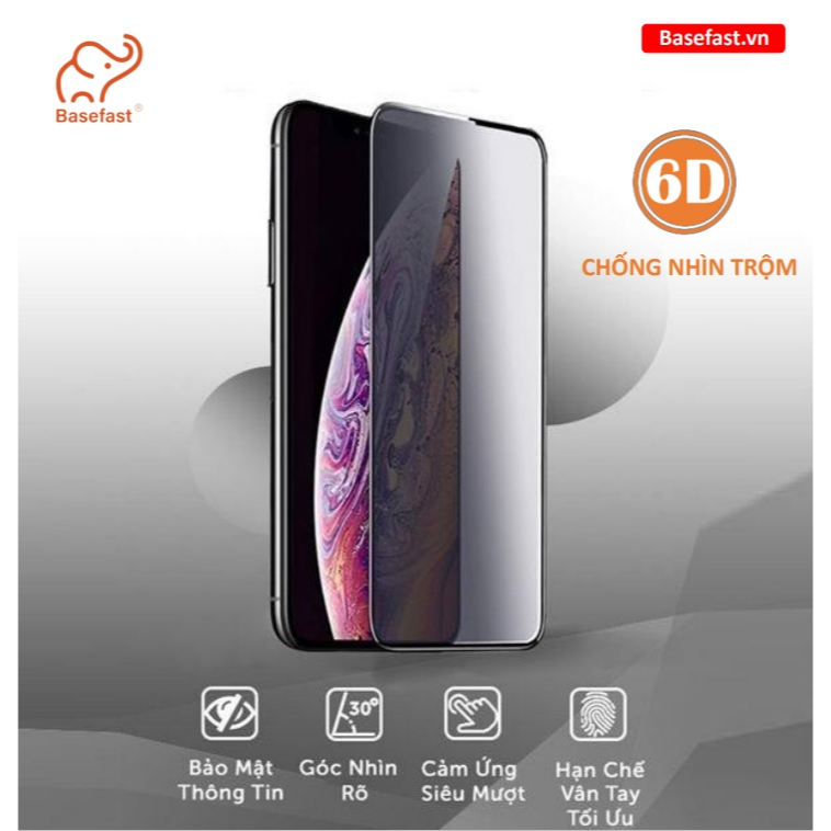 Kính Cường Lực Iphone Chống Nhìn Trộm 6D Basefast dán màn hình iPhone 11 12 8 Plus Xs max 14 Pro Max