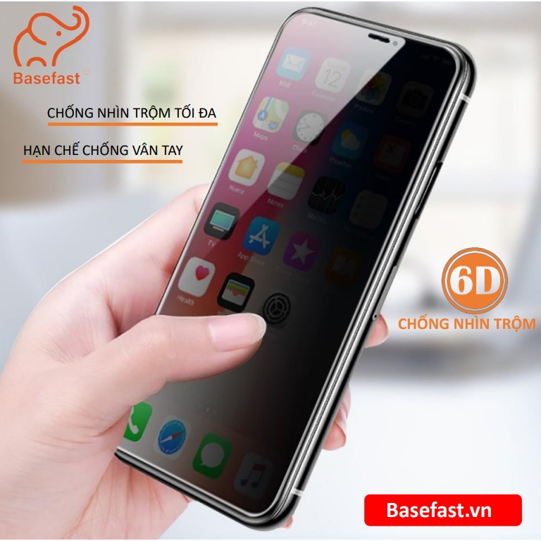 Kính Cường Lực Iphone Chống Nhìn Trộm 6D Basefast dán màn hình iPhone 11 12 8 Plus Xs max 14 Pro Max