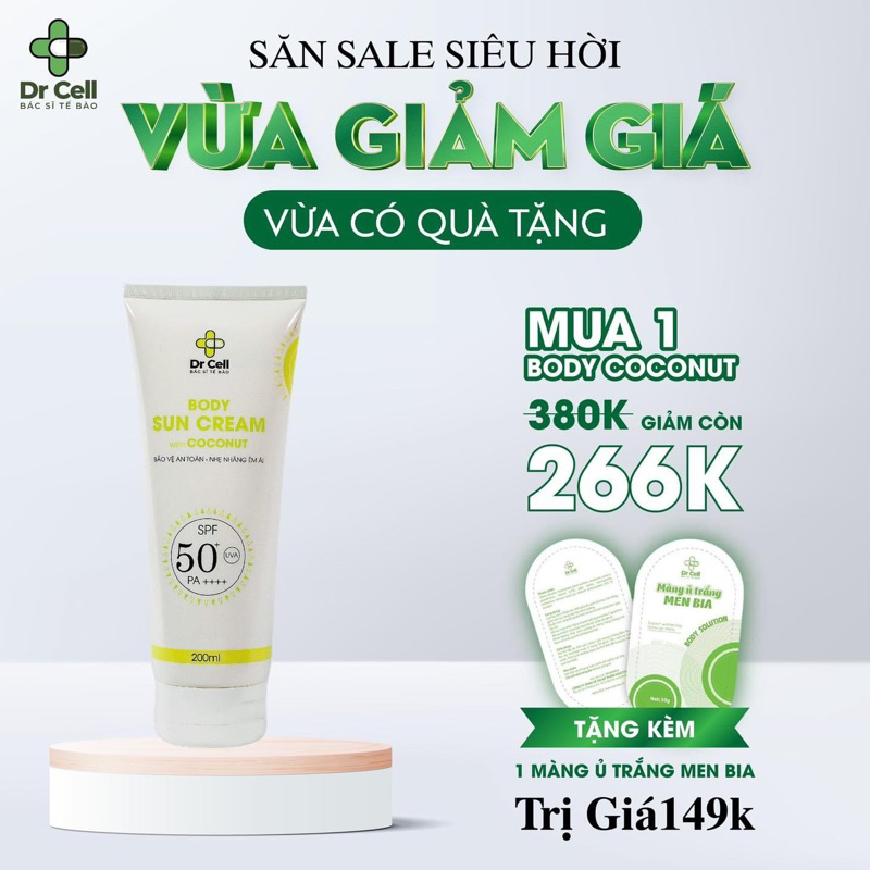 Kem dưỡng trắng Body Coconut Dr Cell bảo vệ và dưỡng da toàn diện 200g SAN22