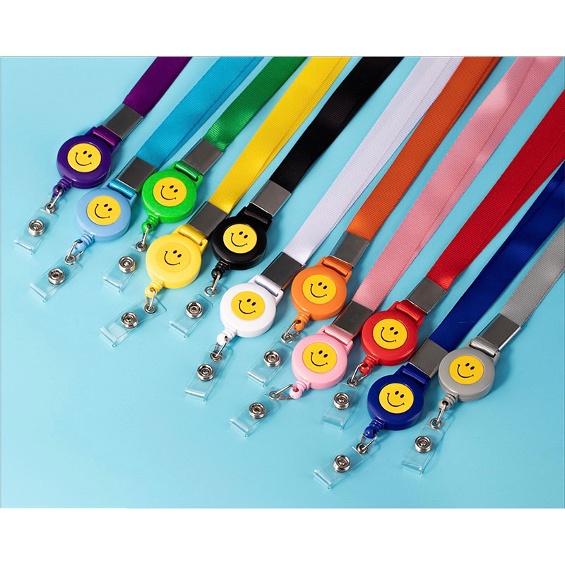 Dây đeo thẻ kèm củ rút thông minh mặt cười nhiều màu sắc dành cho học sinh sinh viên, nhân viên