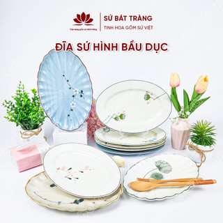 Đĩa sứ bầu dục nhiều họa tiết lựa chọn cao cấp Bát Tràng