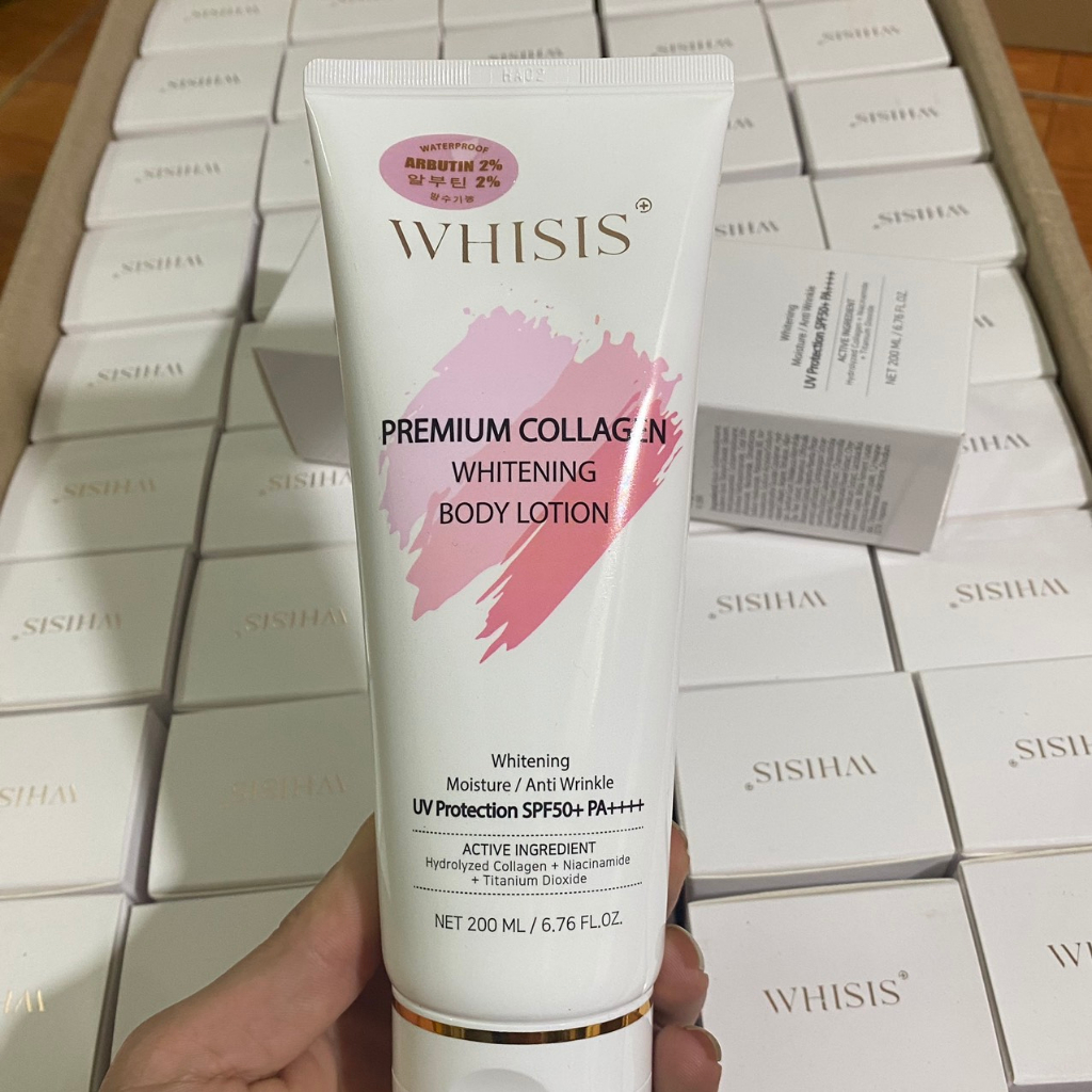 Kem Dưỡng Thể Trắng Da Body WHISIS Premium Collagen Whitening Body Lotion 200ml Chống Nắng Nâng Tone Chính Hãng