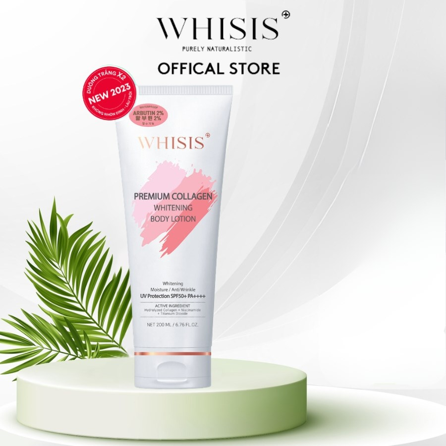 Kem Dưỡng Thể Trắng Da Body WHISIS Premium Collagen Whitening Body Lotion 200ml Chống Nắng Nâng Tone Chính Hãng