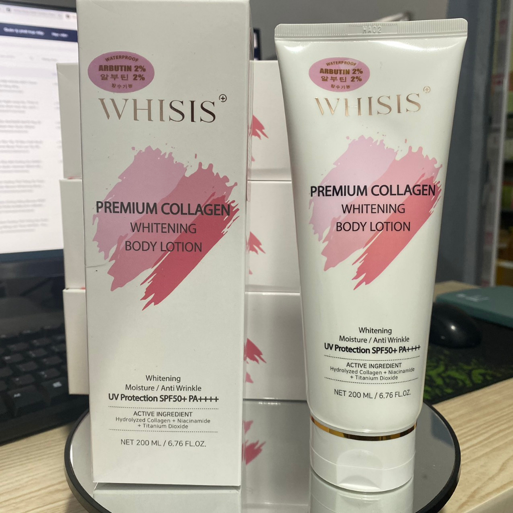 Kem Dưỡng Thể Trắng Da Body WHISIS Premium Collagen Whitening Body Lotion 200ml Chống Nắng Nâng Tone Chính Hãng