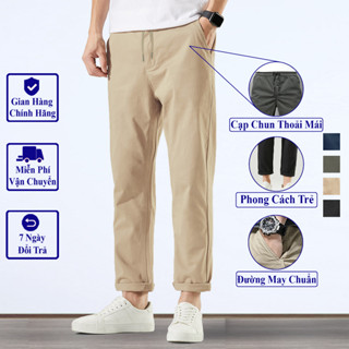 Quần Baggy Nam Vải Kaki Cotton Vicenzo Cạp Thun Ống Đứng Mềm Sau Khi Giặt, Quần Kaki Baggy