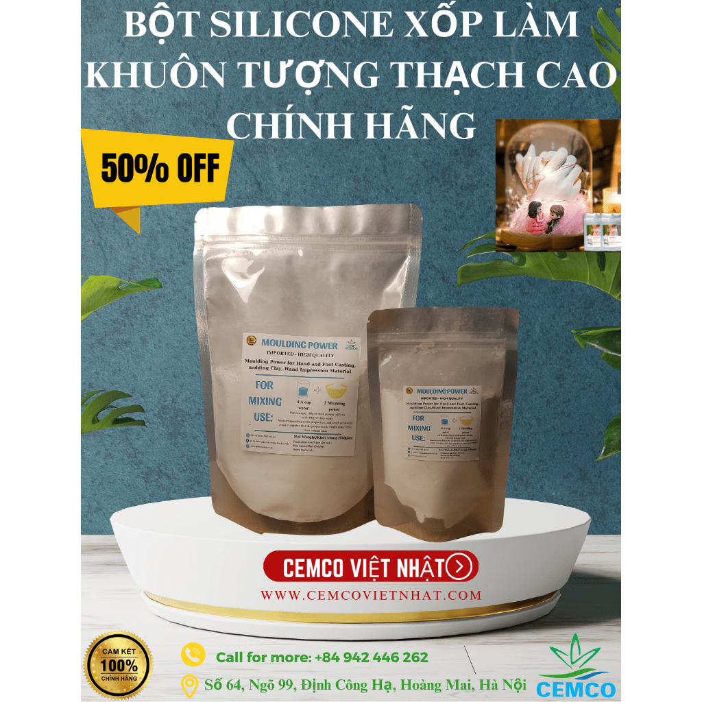 Bột tạo khuôn Silicon dùng để đúc tượng tay tình yêu, tạo khuôn dùng một lần tiện lợi, an toàn của Cemco Việt Nhật