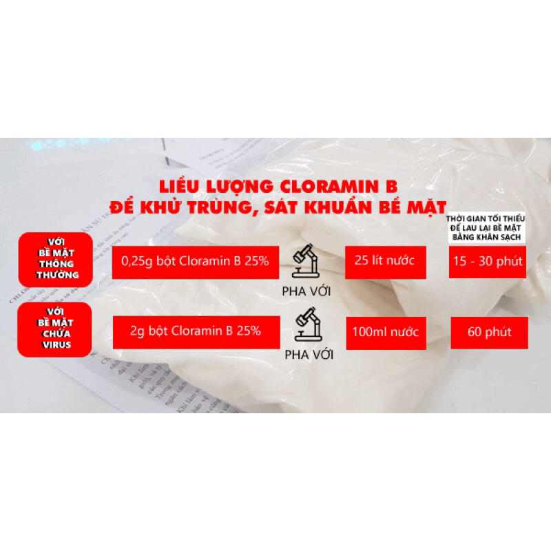 Cloramin B 25% , khử trùng nước, sát khuẩn đồ dùng không mùi