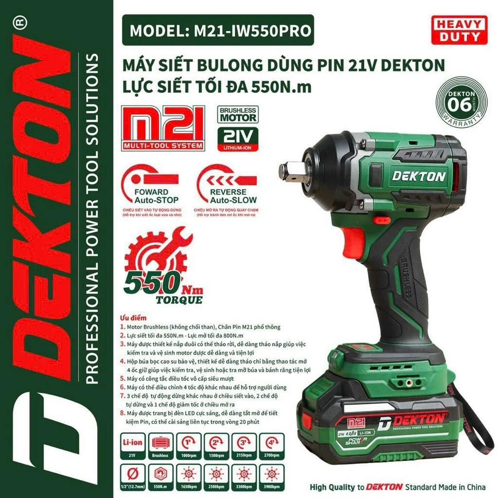 Máy Siết Bulong Dekton M21-IW550PRO / Brushless / 4 Cấp Tốc Độ / Chân Pin Makita Phổ Thông