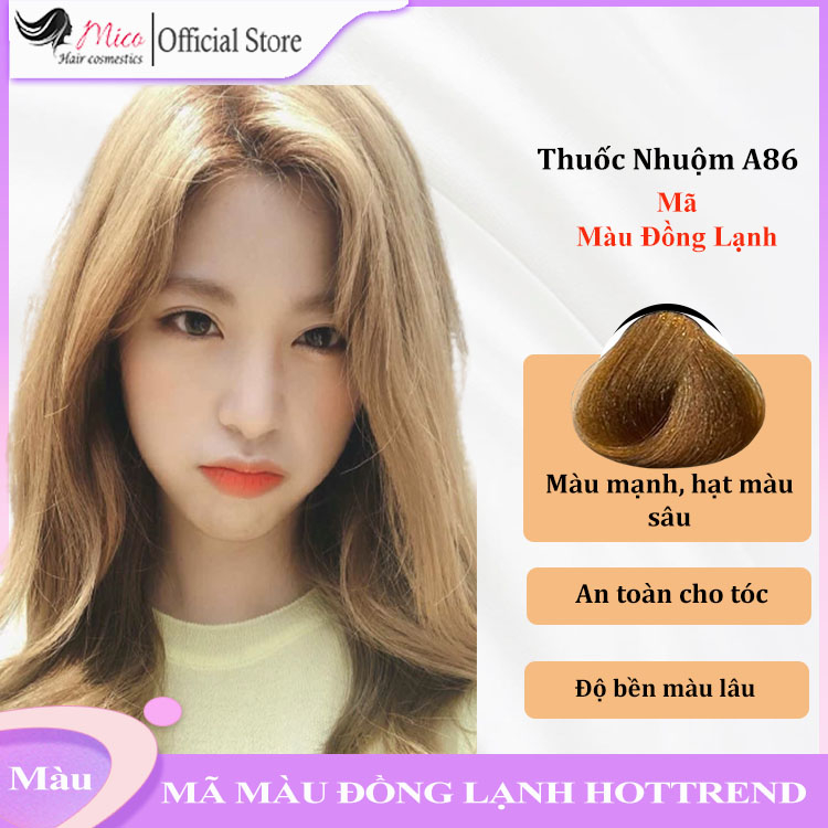 Thuốc nhuộm tóc màu đồng lạnh thời trang, màu nhuộm tóc A86 xu hướng cho salon typ 100ml