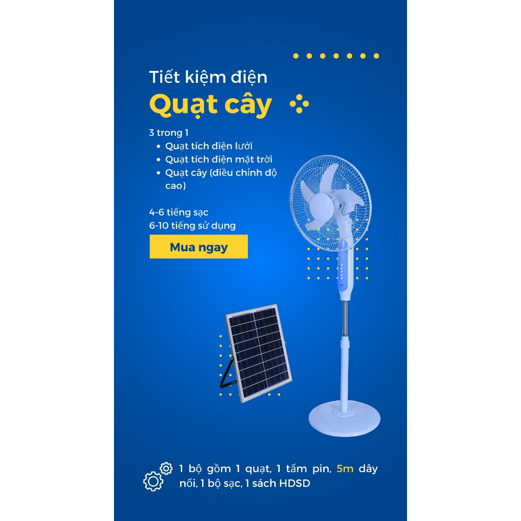 Quạt năng lượng mặt trời tích hợp sạc điện lưới - Quạt cây có đèn LED và cổng sạc USB