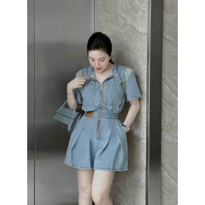 Jumpsuit jean khóa kéo