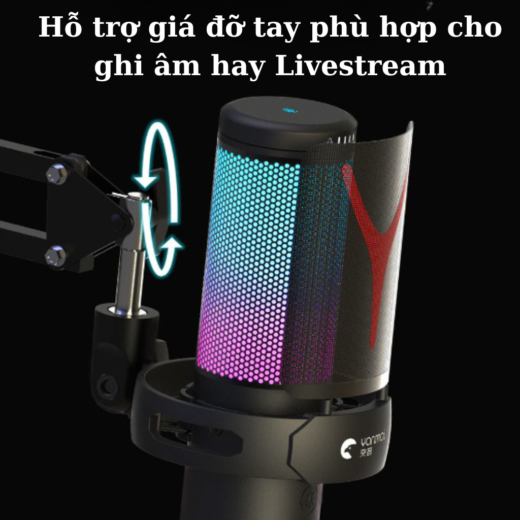 Mic thu âm GM7, Mic livestream có màng lọc tiếng ồn, lọc tạp âm, Micro sử dụng cho PC-Laptop-Điện thoại có đèn led