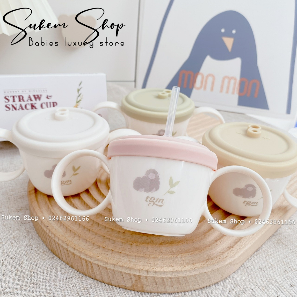 Cốc Tập Uống Cho Bé/ Cốc Tập Uống TGM 2023 Kèm Nắp Ăn Snack Và Cọ Vệ Sinh Ống Hút Siêu Tiện Lợi