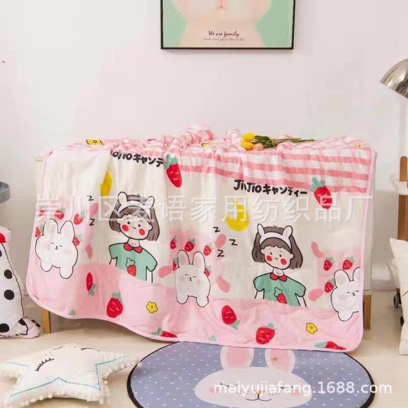 Chăn đũi cho bé đắp mùa hè thu, Chăn cho bé đi học 1m1x1m3, chăn đũi trẻ em poly 2 mặt hình có trần bông mỏng