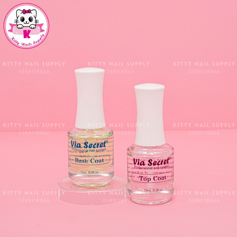 Liên kết Base, top bóng Via Secret cho sơn thường lọ 15ml - Kitty Nail Supply
