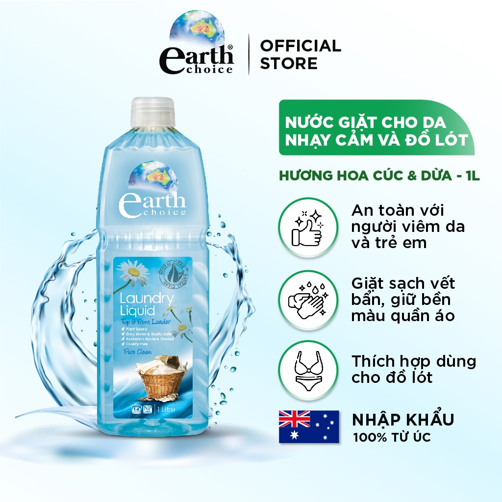 Nước Rửa Chén EARTH CHOICE An Toàn Cho Bé Không Khô Da Tay Chiết Xuất Chanh Dung Tích 1L