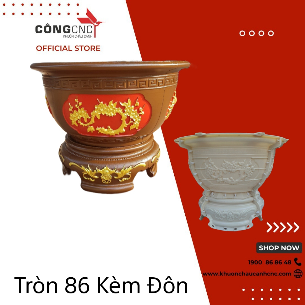 Khuôn Chậu Tròn 86 Kèm Đôn Tròn Đại Phát Đại Lộc, Hàng Việt Nam