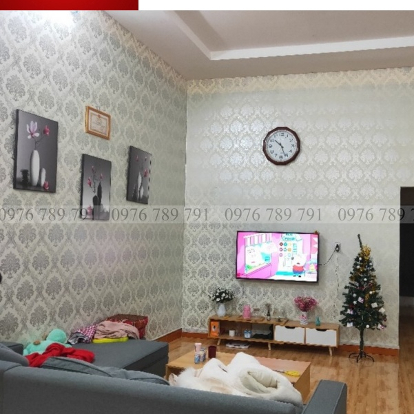 Giấy dán tường hoa lá Hoa Văn Bạc , HOA ĐỨC XÁM HY 3d có keo sẵn phòng ngủ màu Đức Xám pastel  10m Hera