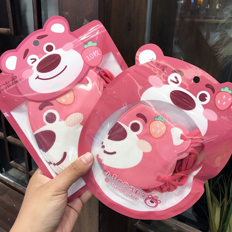 Sét 10 Khẩu Trang Gấu Dâu Lotso Cho Bé Khẩu Trang Hoạt Hình Cute Dễ Thương