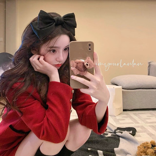 Bờm nơ lụa 2 màu đen đỏ
