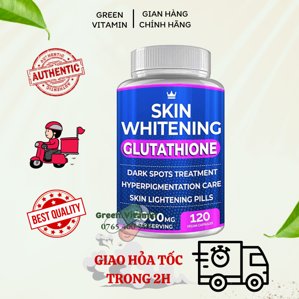 Skin Whitening Glutathione 2000mg - Viên uống làm sáng da, giảm thâm nám, chống lão hóa hiệu quả 120 viên