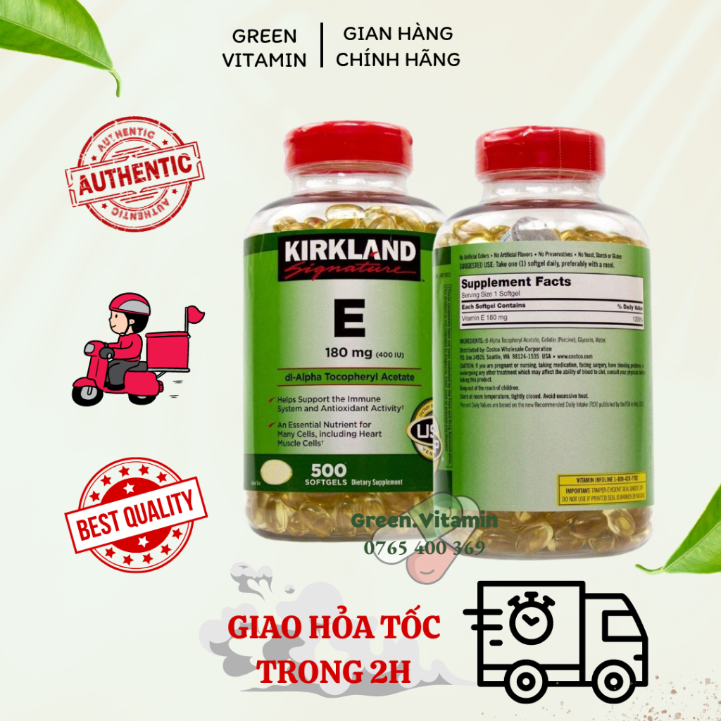 Kirkland Signature - Viên Uống Bổ Sung Vitamin E, Giúp Làm Đẹp Da 180mg 500 Viên