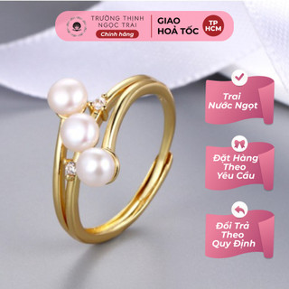 Nhẫn Bạc S925 Đính Ngọc Trai 3 hạt 5 ly Sang Trọng, Thanh Lịch - Ngọc Trai Trường Thịnh
