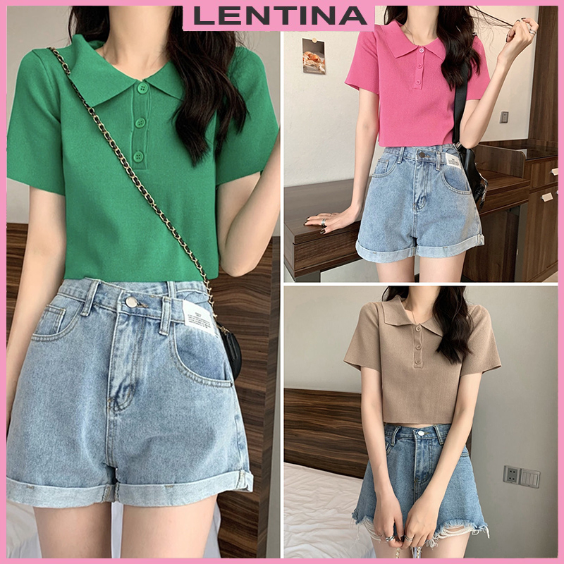 Áo polo croptop nữ ngắn tay kiểu cổ bẻ Áo thun dệt kim len mongtoghi dáng ngắn phong cách ulzzang Hàn Quốc