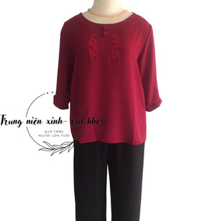 Bộ đồ trung niên- Bộ đũi thêu cúc ngực cho mẹ, bà