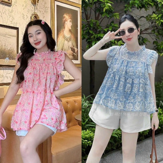 Set áo hoa sát nách kèm short