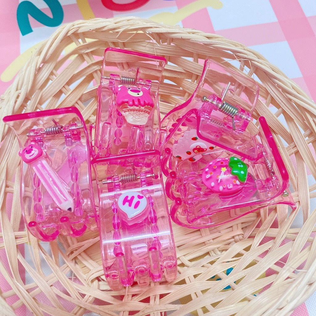 Kẹp Tóc Càng Cua Cao Cấp 3 Răng / 5 Răng Charm Gấu Dâu Lotso Hot Trend Siêu Xinh