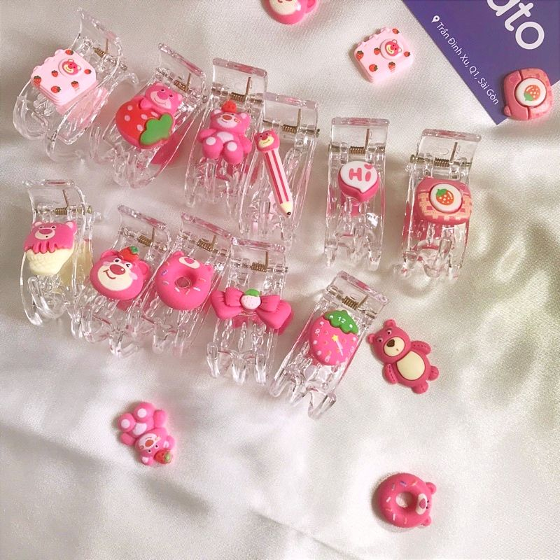Kẹp Tóc Càng Cua Cao Cấp 3 Răng / 5 Răng Charm Gấu Dâu Lotso Hot Trend Siêu Xinh