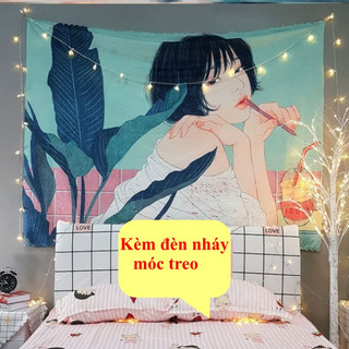 Tranh vải treo tường hình cô gái trang trí căn phòng thêm cuốn hút có Tặng kèm đèn nháy và móc treo