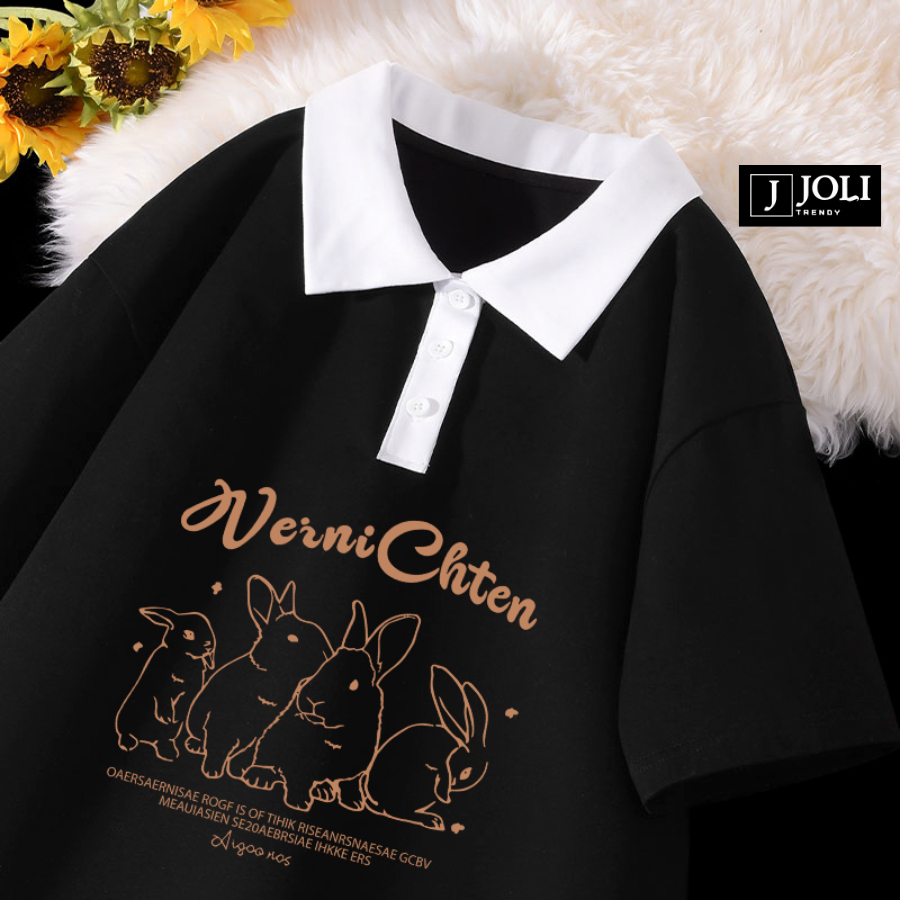 Áo Polo Nữ, Polo Unisex By JOLI PL Verni Chten Màu Form Rộng Tay Lỡ Cho Nam Nữ | BigBuy360 - bigbuy360.vn