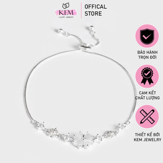Lắc tay bạc nữ cỏ 4 lá đá trắng lấp lánh dây rút, đem lại may mắn, bạc S925 cao cấp