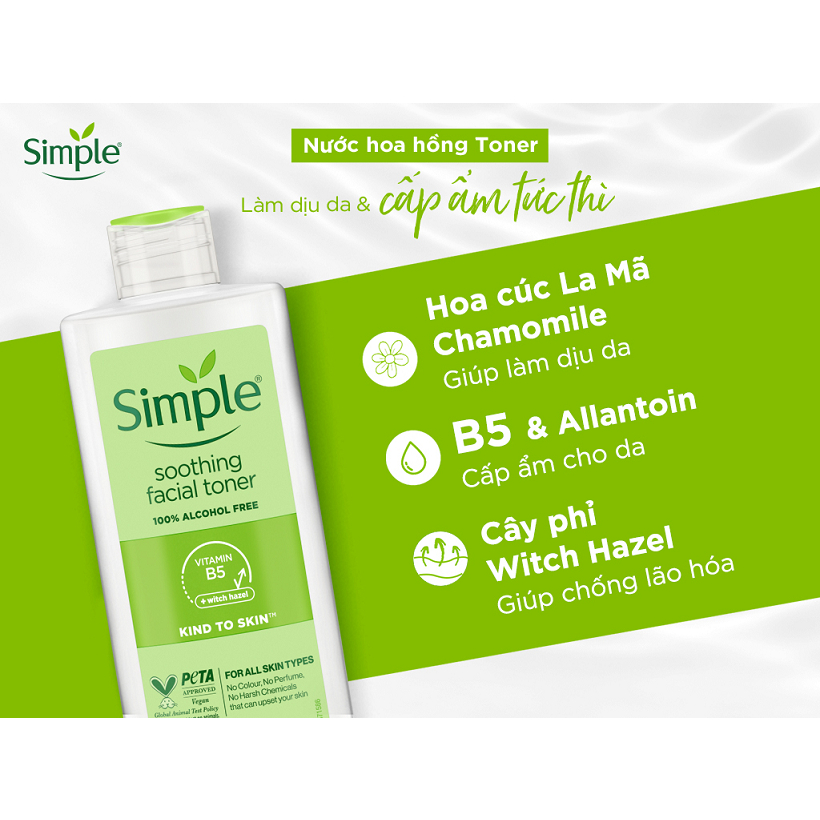 Nước Hoa Hồng Simple Cân Bằng Da Dịu Nhẹ Kind To Skin Soothing Facial Toner 200ml