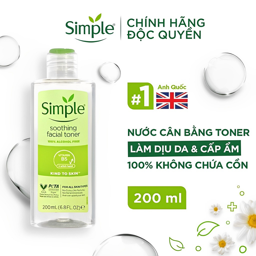 Nước Hoa Hồng Simple Cân Bằng Da Dịu Nhẹ Kind To Skin Soothing Facial Toner 200ml
