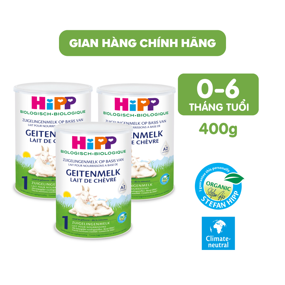 Combo 3 lon Sữa dê HiPP Organic 400g - Giúp bé phát triển chiều cao, trí não, tăng cường hấp thu