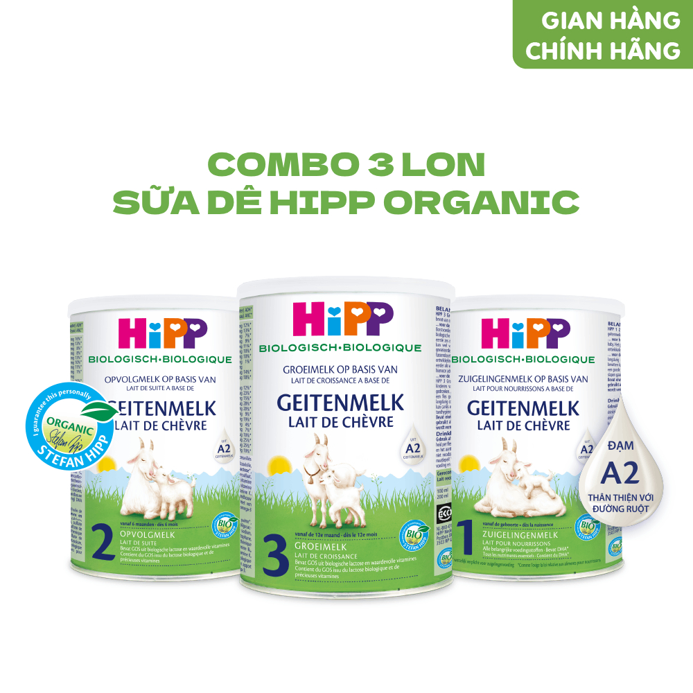 Combo 3 lon Sữa dê HiPP Organic 400g - Giúp bé phát triển chiều cao, trí não, tăng cường hấp thu
