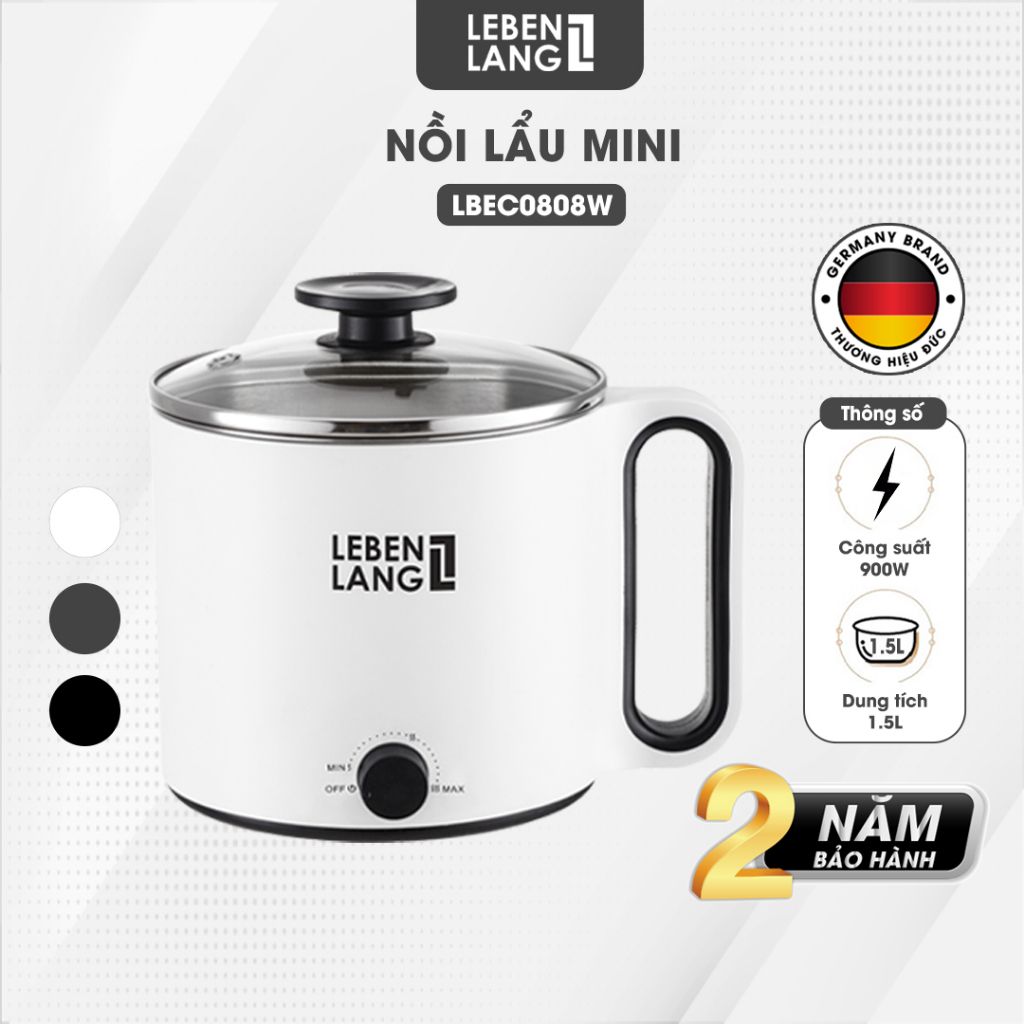 Nồi lẩu điện mini đa năng Lebenlang LBEC0808 1500ml, bảo hành 2 năm - hàng chính hãng