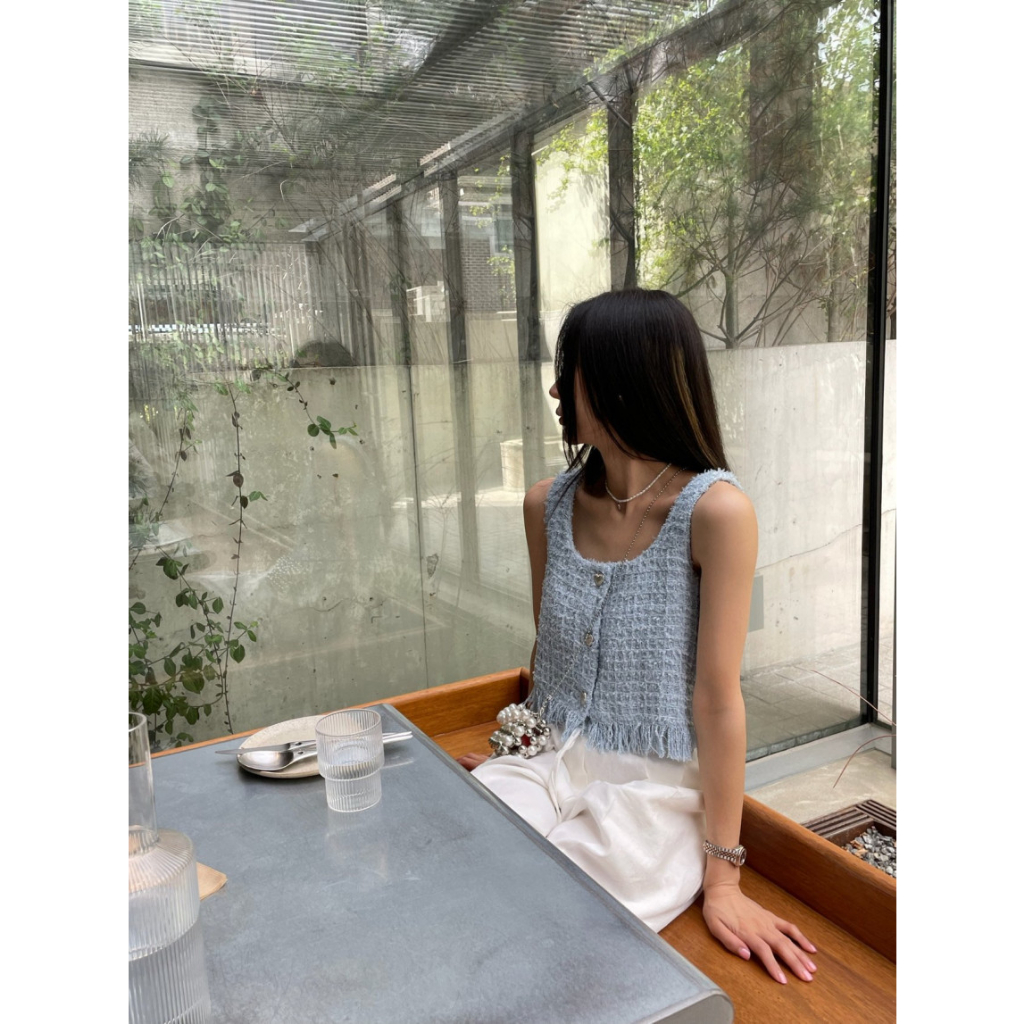 Áo croptop khoét vai dạ tweed phong cách Hàn Quốc ROISE.HN