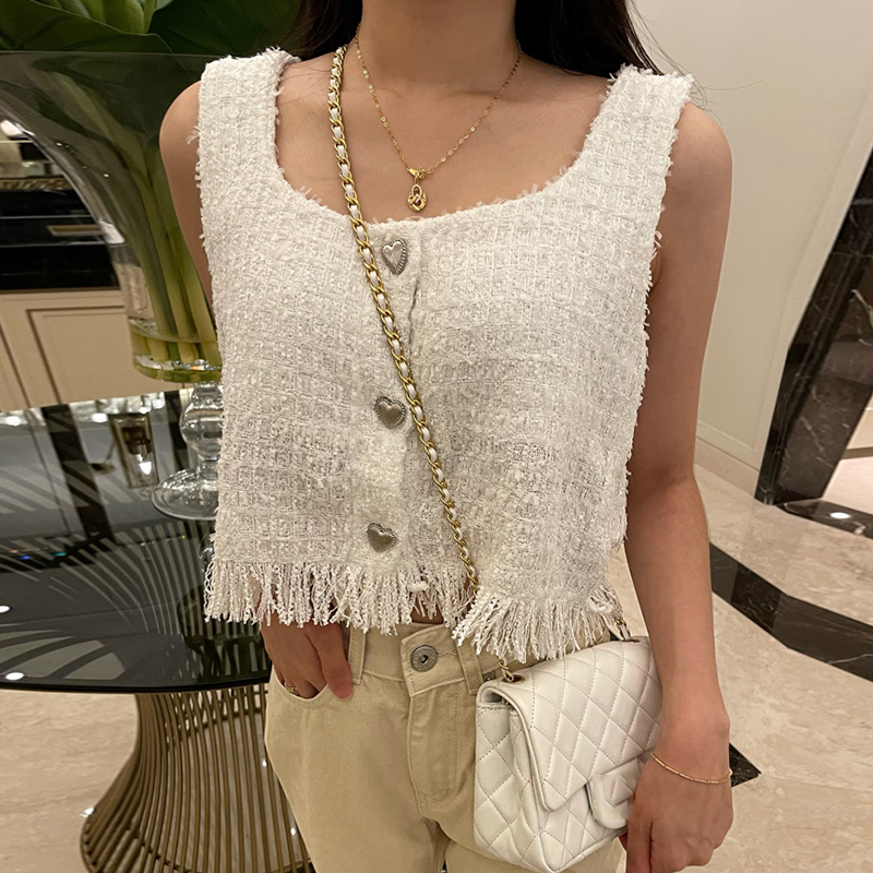 Áo croptop khoét vai dạ tweed phong cách Hàn Quốc ROISE.HN